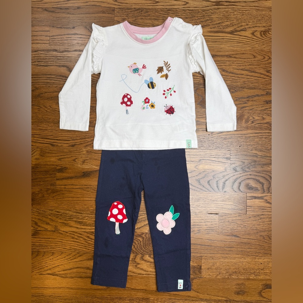 Lilly + Sid White Navy Kids' Outfit with Embroidered Appliqué’s Size 18-24M